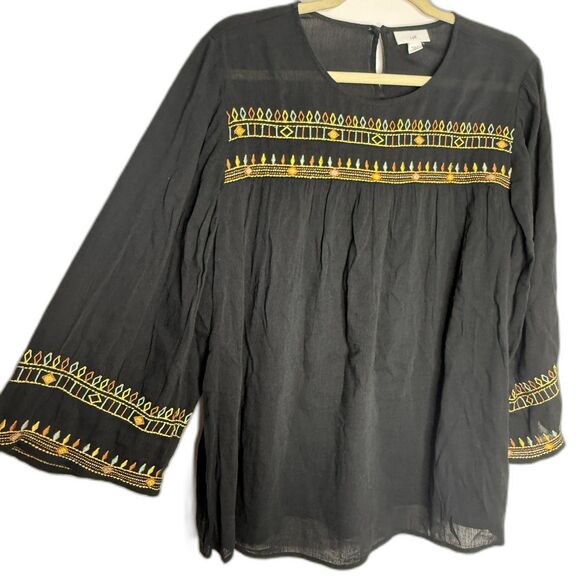 J Jill Black Embroidered Crew Neck Lightweight Cotton Blend Top Blouse Tunic M - Picture 10 of 10